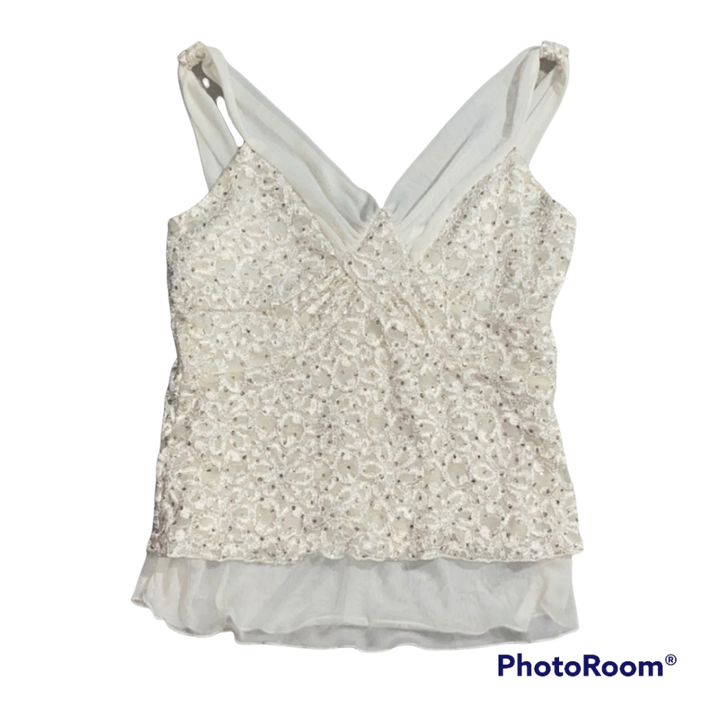 Laura white cream Lace Embroidered Blouse sz M
